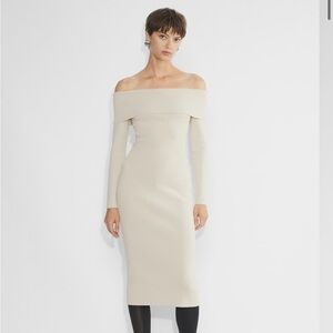 NWT Aritzia Off-Shoulder Long Sleeve Cream Maxi Dress